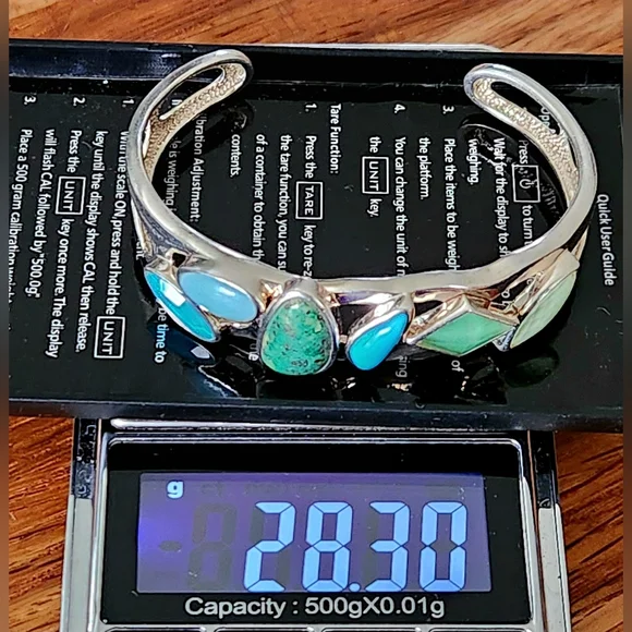 WHITNEY KELLY Sterling Silver Turquoise, Chrysocolla, Chalcedony Cuff Bracelet! - Picture 10 of 12
